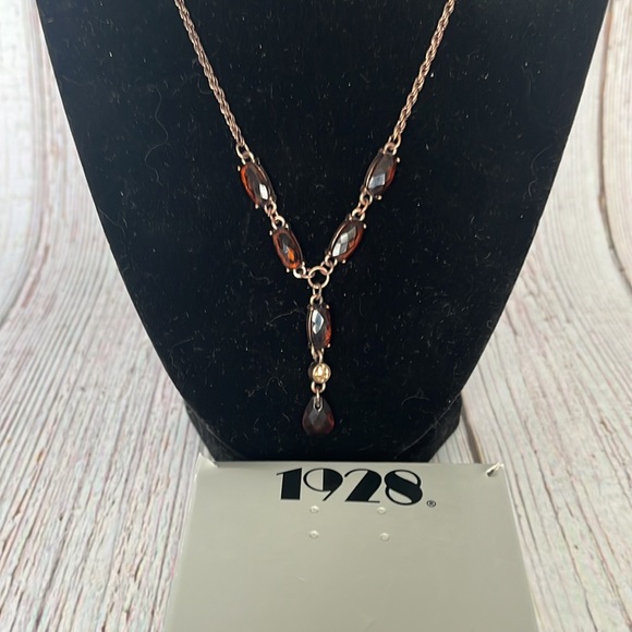 1928 Brown Beaded Necklace and Earrings set. NWT - Picture 2 of 7